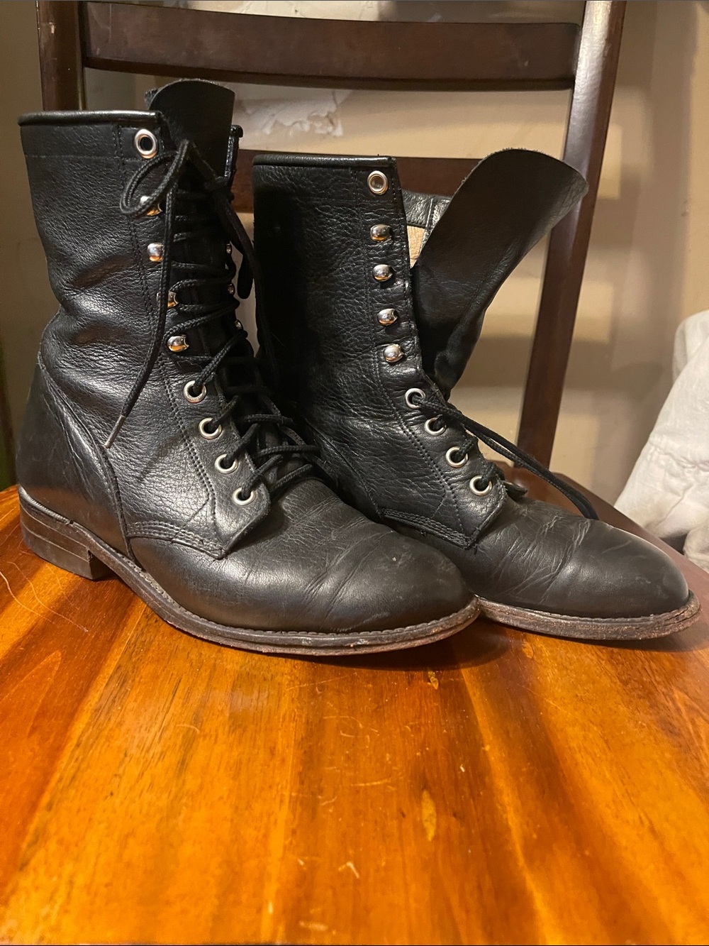 Vintage Boulet Canada Black Leather Lace Up Combat Boots 8.5 C